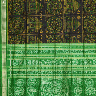Black Green Konark Theme Sambalpuri Silk Saree