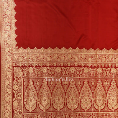Maroon Red Soft Pure Mashru Satin Silk Banarasi Saree