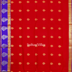 Red Blue Pure Kanjivaram Soft Silk Saree