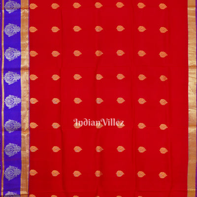 Red Blue Pure Kanjivaram Soft Silk Saree
