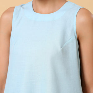 Cotton Linen Light Blue Sleeveless Co-Ord Set | Relove