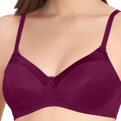 Satin Edge Padded Non-wired T-shirt Bra - Plum Caspia