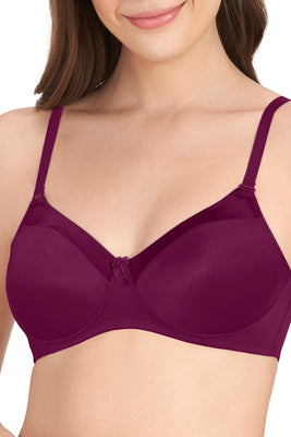 Satin Edge Padded Non-wired T-shirt Bra - Plum Caspia