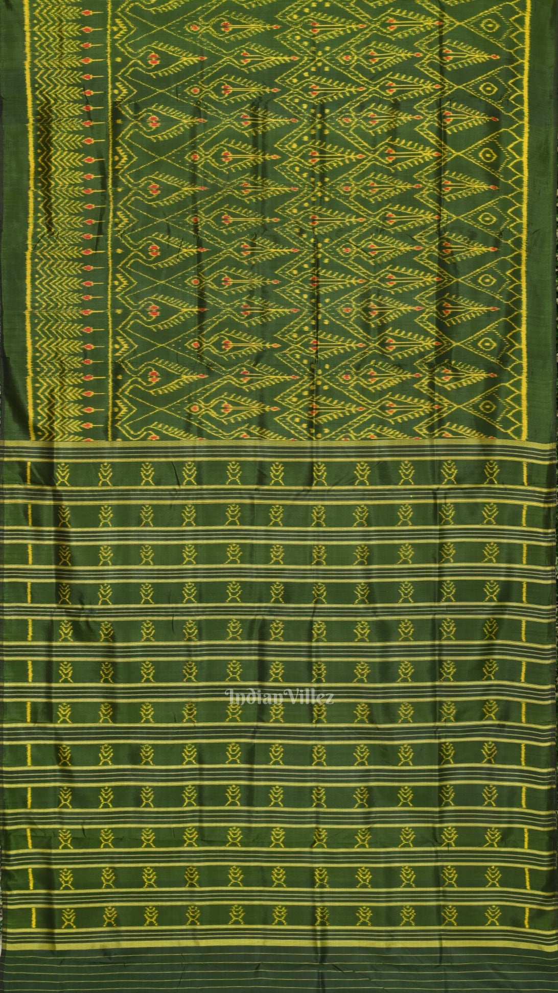 Green Cambodian Ikat Contemporary Silk Saree
