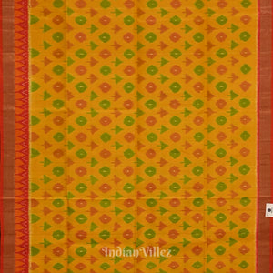 Yellow with Multicoloured Design Pochampally Ikat Silk Saree