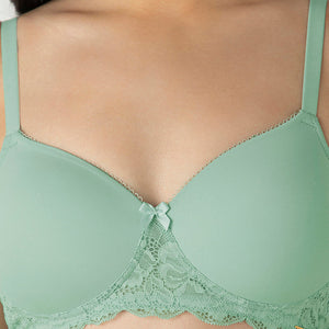 Lace Elegance Padded Non-Wired Bra - Aqua Foam