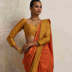 trueBrowns Orange Silk Ready To Wear Saree