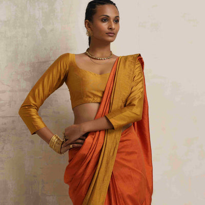 trueBrowns Orange Silk Ready To Wear Saree