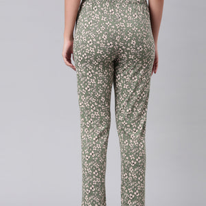 Women Printed Green Cotton Knit Lounge Pants