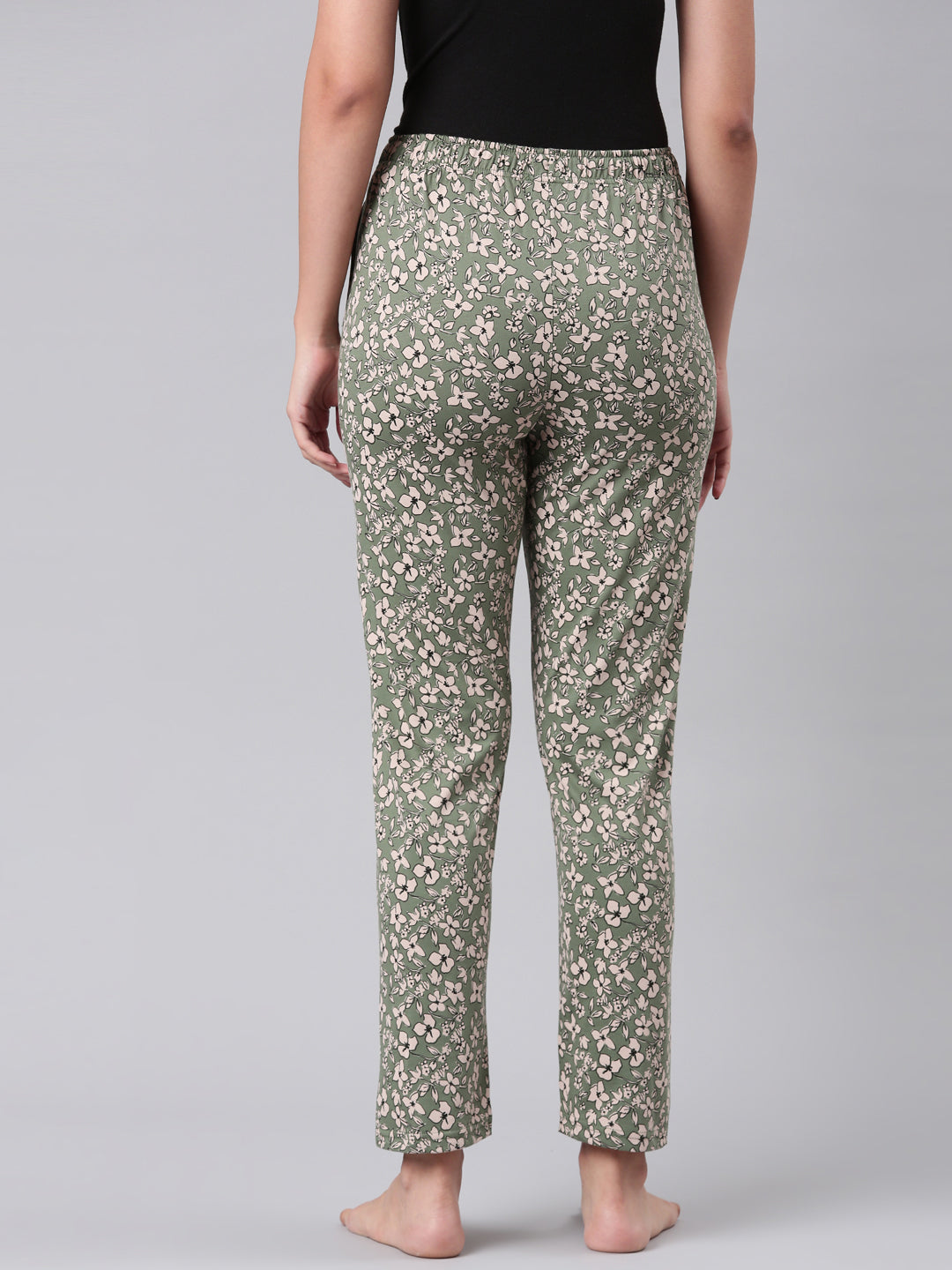Women Printed Green Cotton Knit Lounge Pants