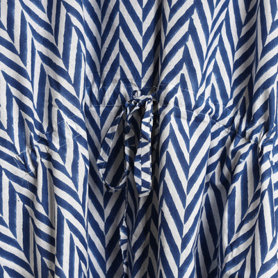 Blue - Hand Block Printed Cotton Kaftan & Pyjama Night Suit Set