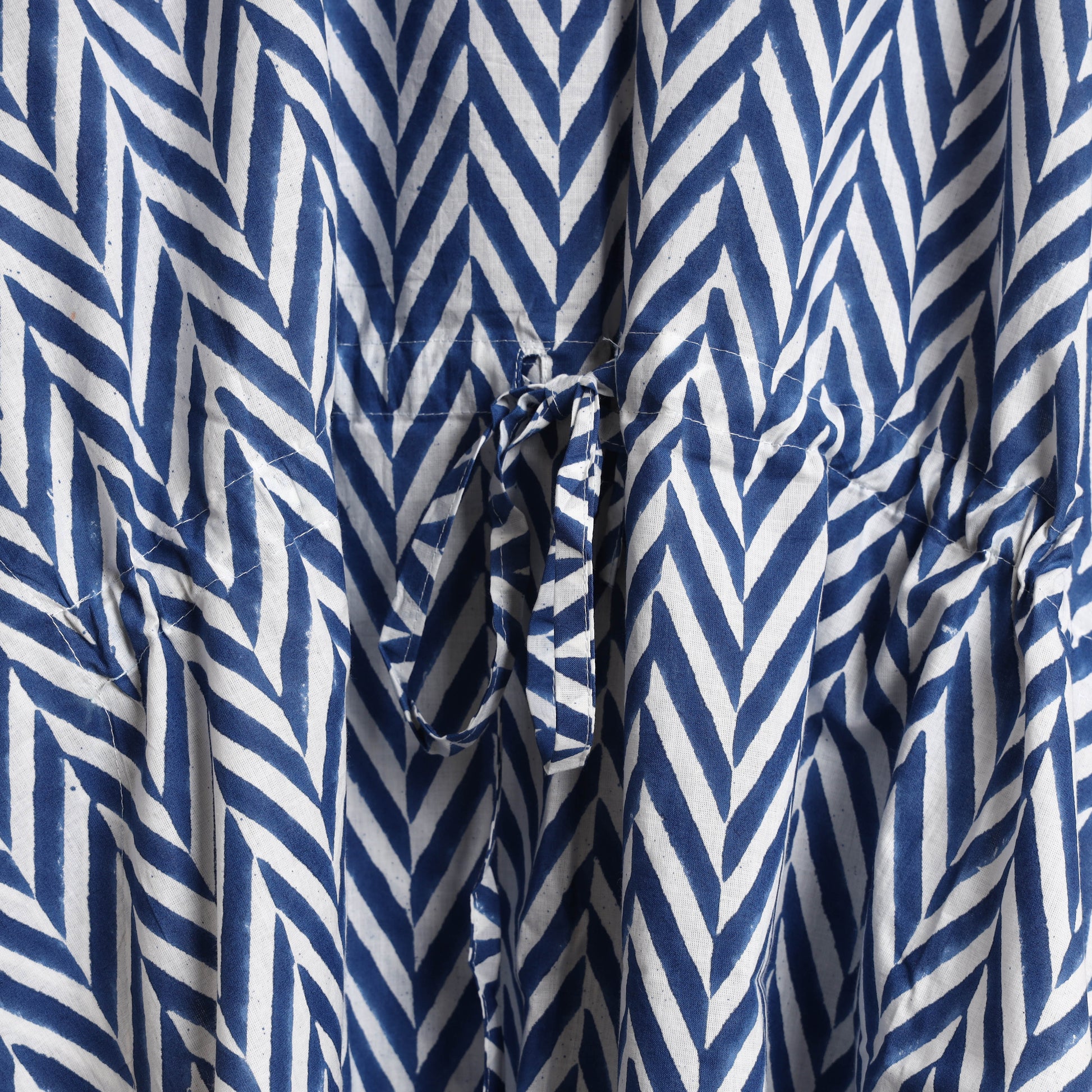 Blue - Hand Block Printed Cotton Kaftan & Pyjama Night Suit Set