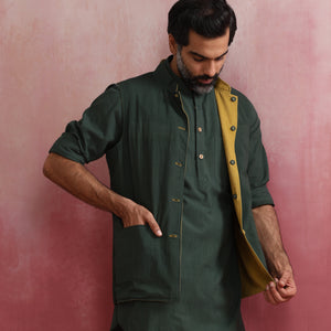 trueBrowns Men's Mustard Reversible  Nehru Jacket