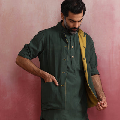 trueBrowns Men's Mustard Reversible  Nehru Jacket