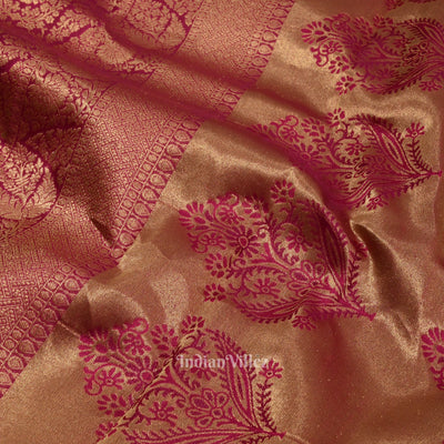 Pink With Golden Pure Kanjivaram Silk Saree