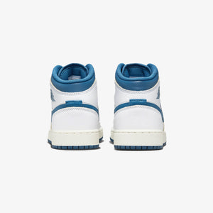 Jordan | AIR JORDAN 1 MID SE (GS)  { WHITE/INDUSTRIAL BLUE-SAIL