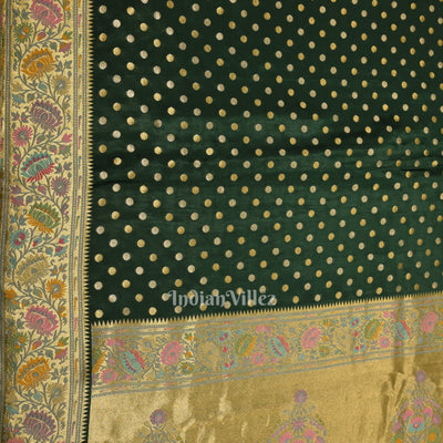 Green Banarasi Silk Saree With Paithani Border and Pallu