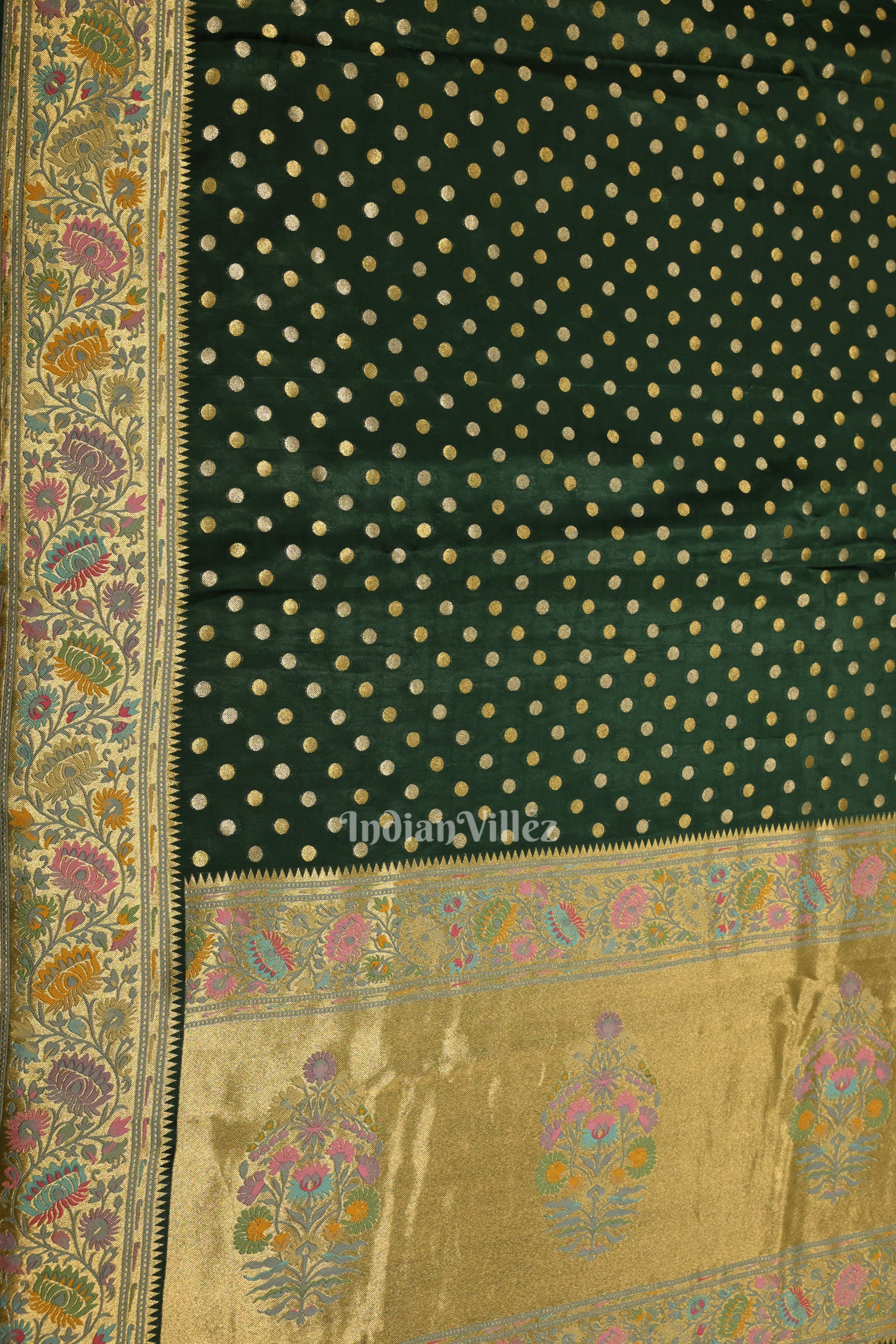 Green Banarasi Silk Saree With Paithani Border and Pallu
