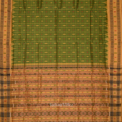 Green Yellow Hazar Buti Bomkai Tussar Silk Saree with Sarabandha Anchal