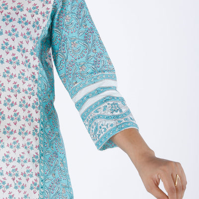 Hand block printed cotton paneled Kurti with pants