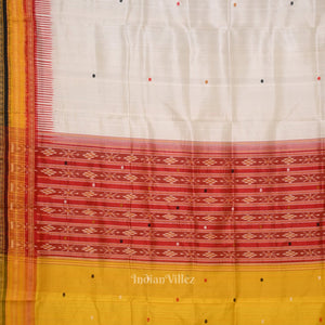 White with Multi Color Kathiphera Odisha Ikat Khandua Silk Saree
