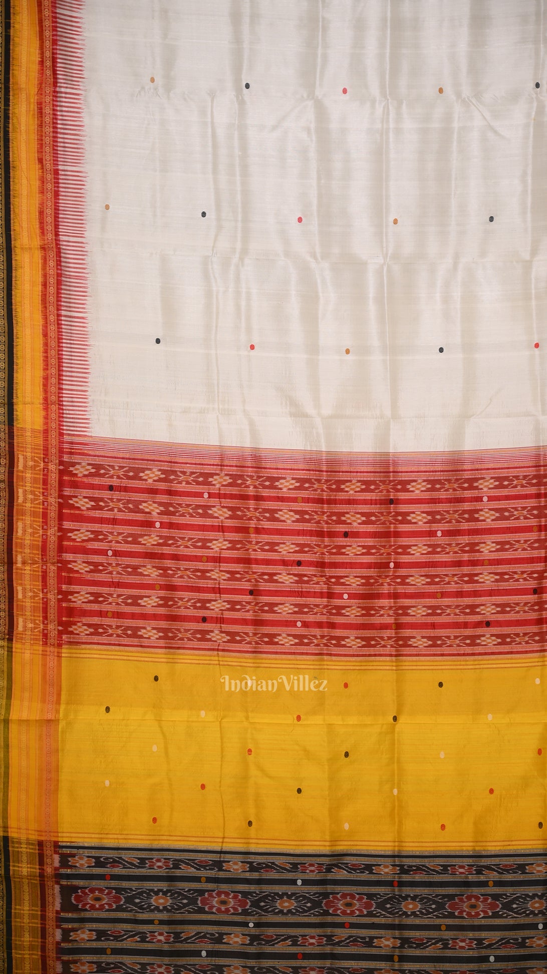 White with Multi Color Kathiphera Odisha Ikat Khandua Silk Saree