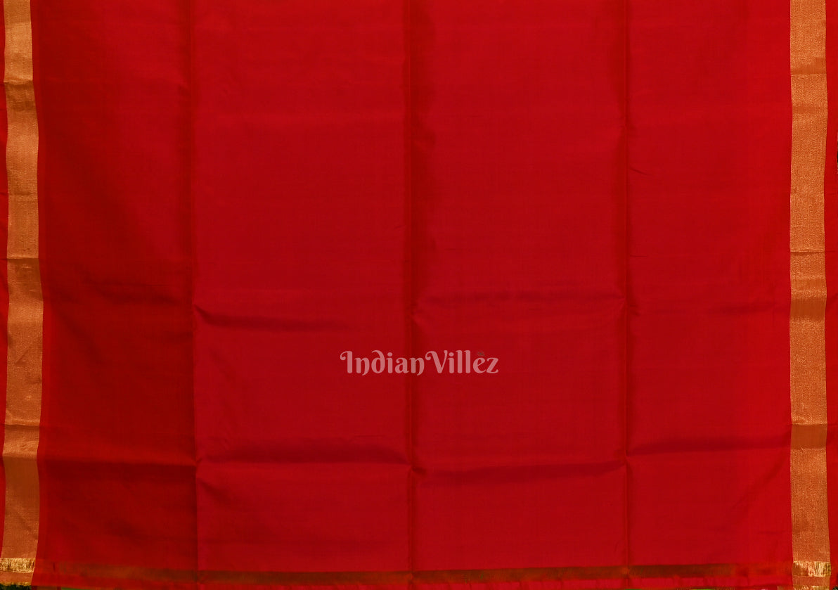 Parrot Green with Pure Red Handloom Pochampally Ikat Silk Saree