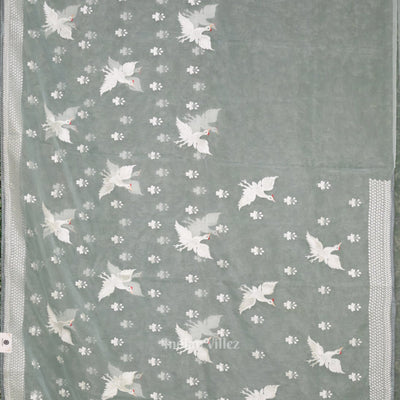 Light Blue Parsi Gara Floral Motif Hand Embroidered Saree