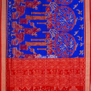 Red Blue Mahula Benta Sambalpuri Silk Saree