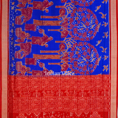Red Blue Mahula Benta Sambalpuri Silk Saree