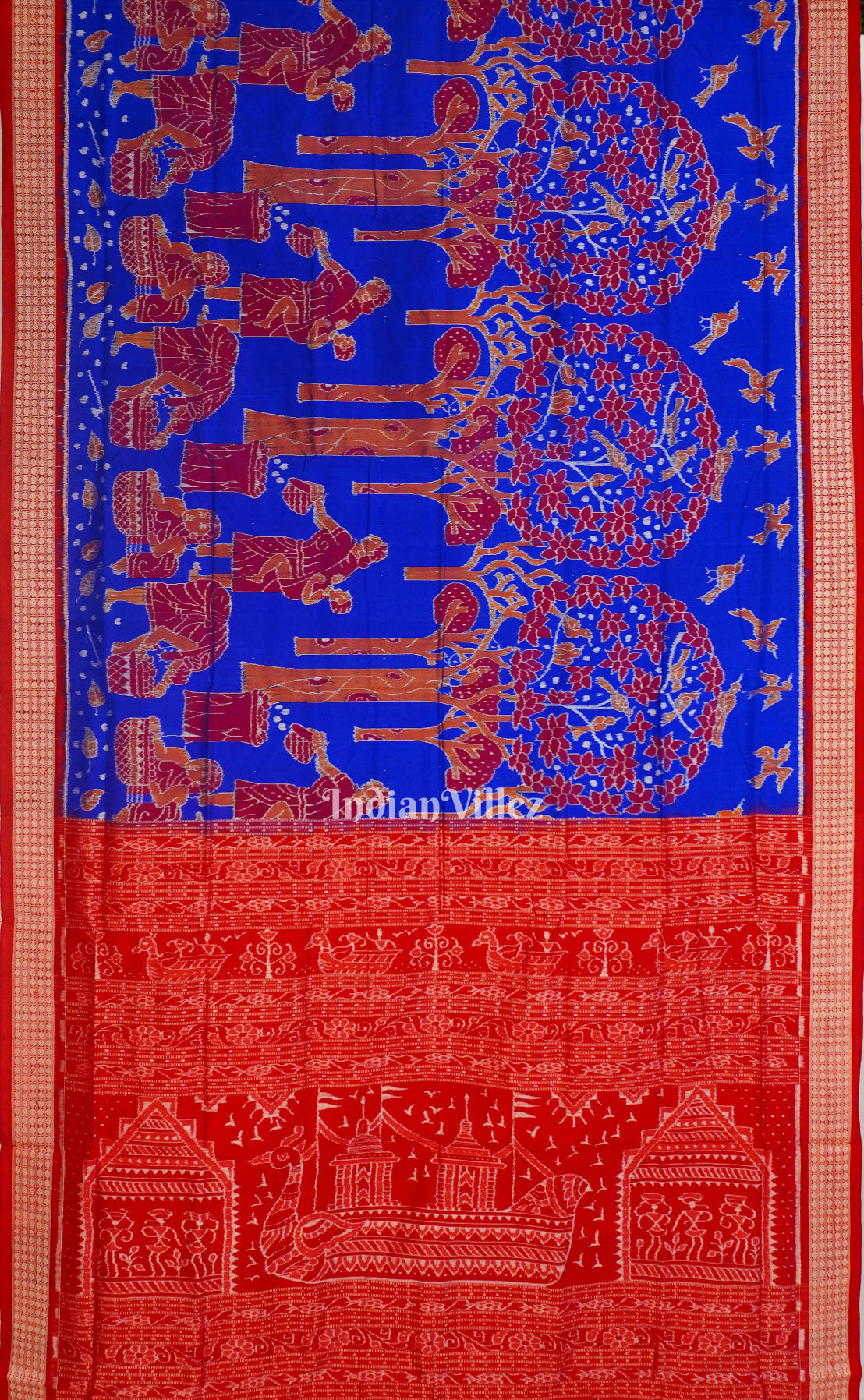 Red Blue Mahula Benta Sambalpuri Silk Saree
