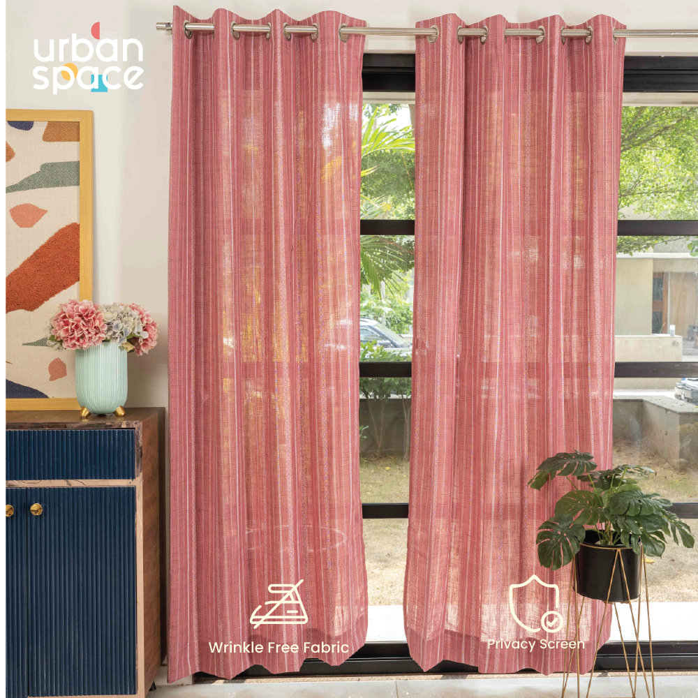 Aari Collection Embriodered Sheer Curtains, 40-50 % Light Filtering Curtains - Pack of 2 - Vertical Weaves Berry