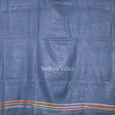 Light Blue Handwoven Kantha Stitch Silk Saree