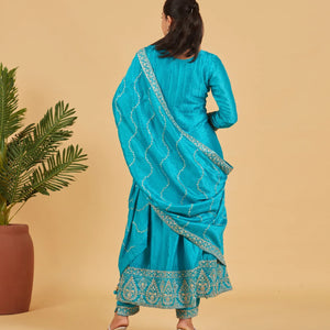 Turquoise Blue Anarkali Set With Matching Dupatta