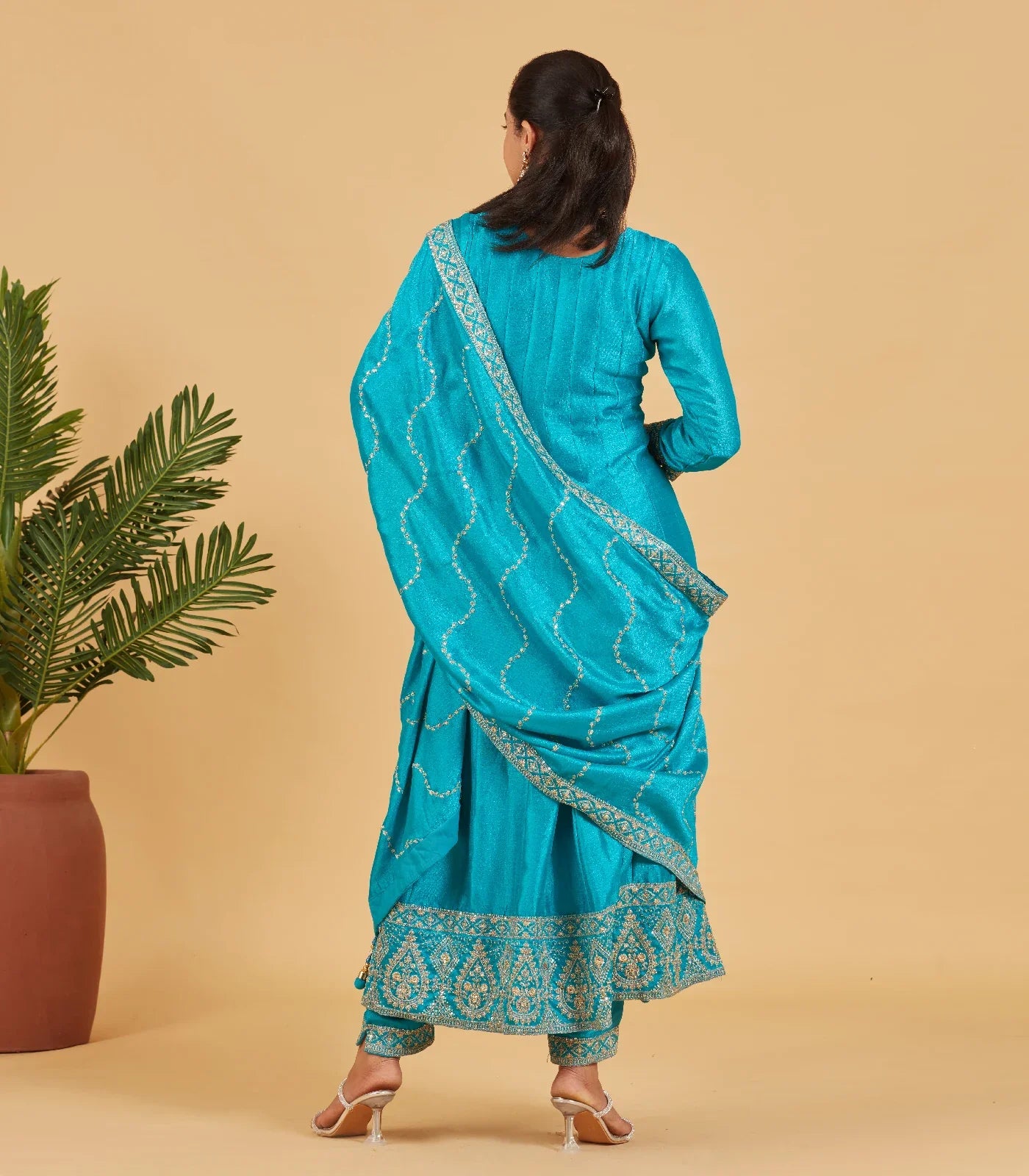 Turquoise Blue Anarkali Set With Matching Dupatta