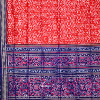 Red Blue Floral Motif Sambalpuri Silk Saree