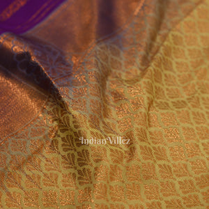 Violet  Bridal Brocade with Pista Border Kanjivaram Silk Saree