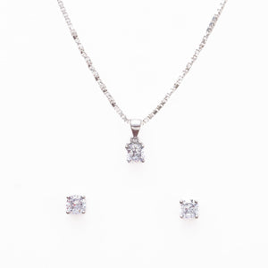 Real Silver Set Chain Circular Pendant and Earrings with Finely Cut Stones for Women