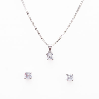 Real Silver Set Chain Circular Pendant and Earrings with Finely Cut Stones for Women