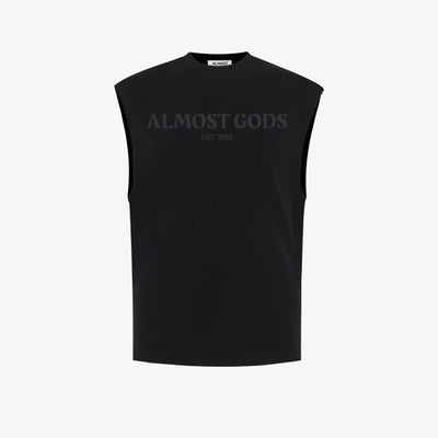 ALMOST GODS | EST 2018 SLEEVELESS TEE { BLACK