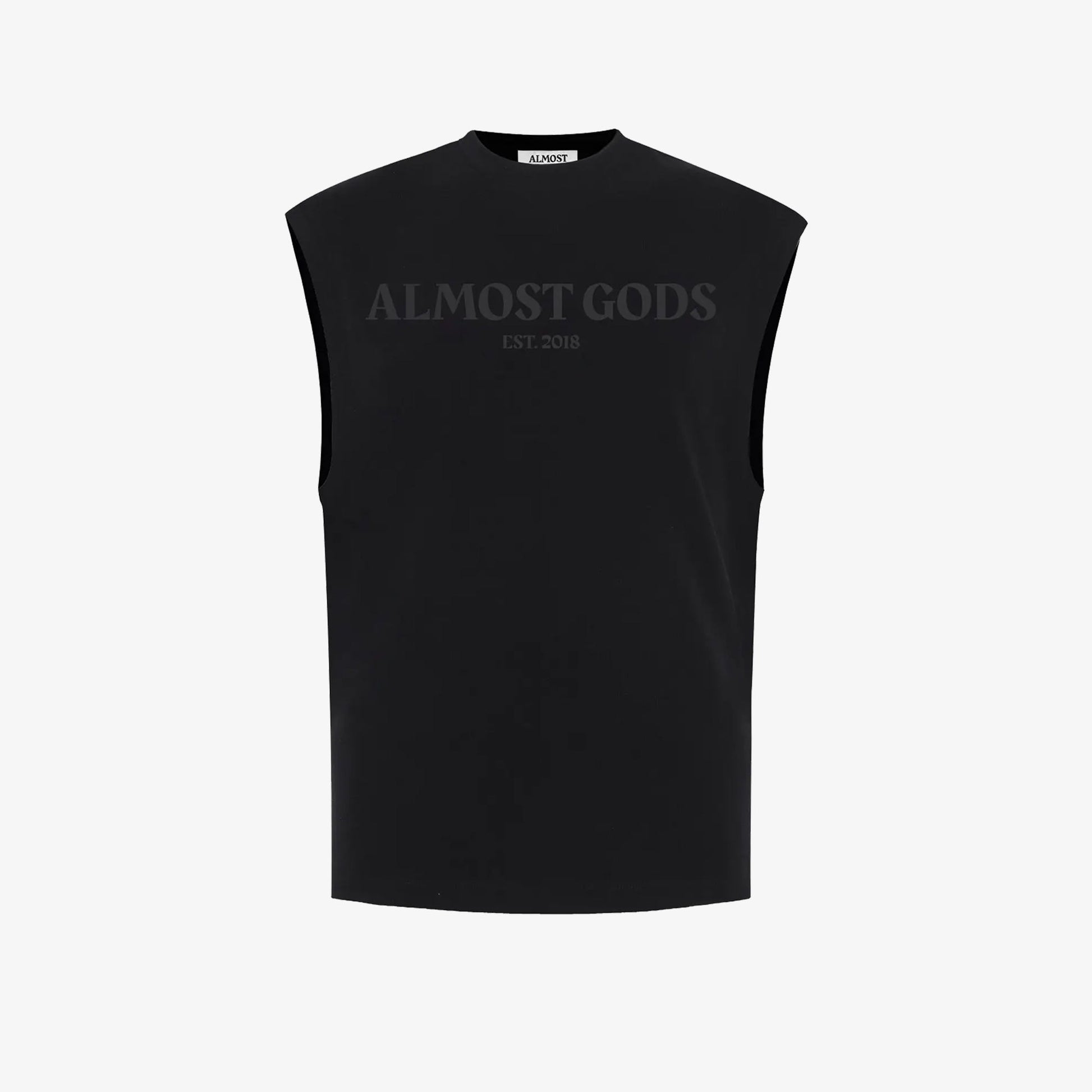 ALMOST GODS | EST 2018 SLEEVELESS TEE { BLACK