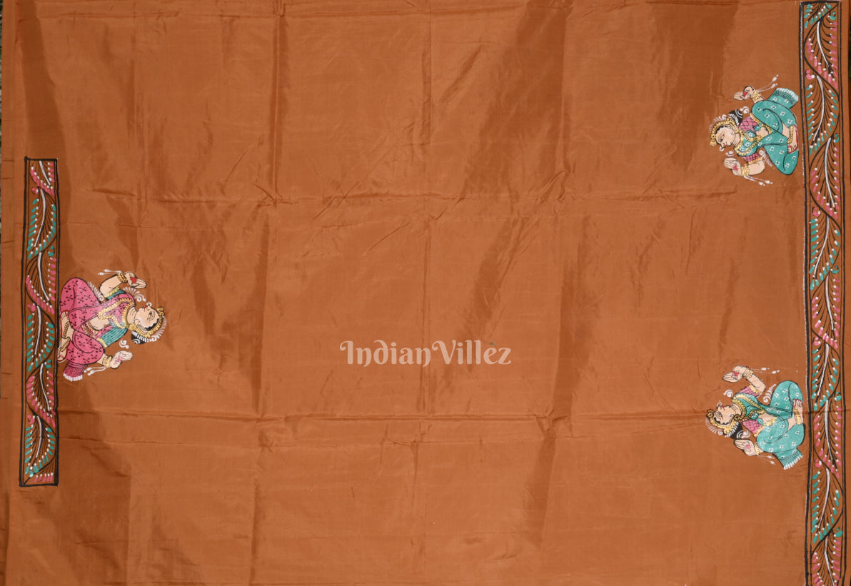 Metallic Bronze Kandarpa Ashwa Hand-Painted Pattachitra Saree