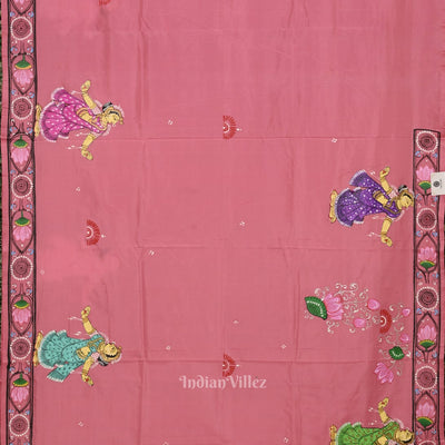 Peach Pink Shree Jagannath Ratha Yatra Hand-Painted Pattachitra Saree