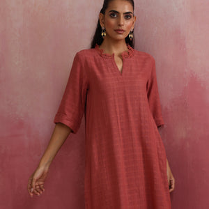 trueBrowns Peach High low Cotton Dobby Kurta Set