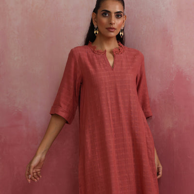 trueBrowns Peach High low Cotton Dobby Kurta Set