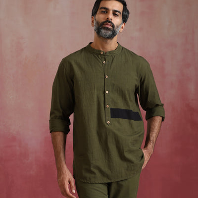 trueBrowns Men's Olive Cotton Co-ord set