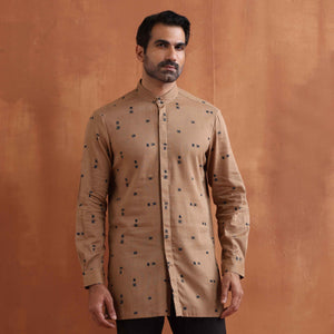 trueBrowns Men's Brown Printed Short Kurta