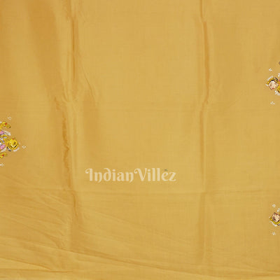 Honey Gold Krishna Rasleela Hand-Painted Pattachitra Saree