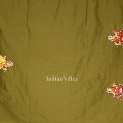 Mehendi Green Krishna Hand-Painted Pattachitra Saree