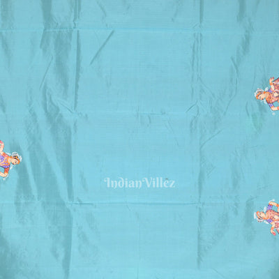 Black Blue  Raja Doli Theme Hand-Painted Pattachitra Saree